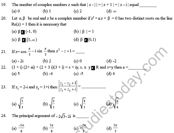 JEE Mathematics Complex Numbers MCQs Set A, Multiple Choice Questions